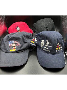 4 Vintage Disney Mickey Mouse Embroidered Hats Adjustable Classic Designs WDW